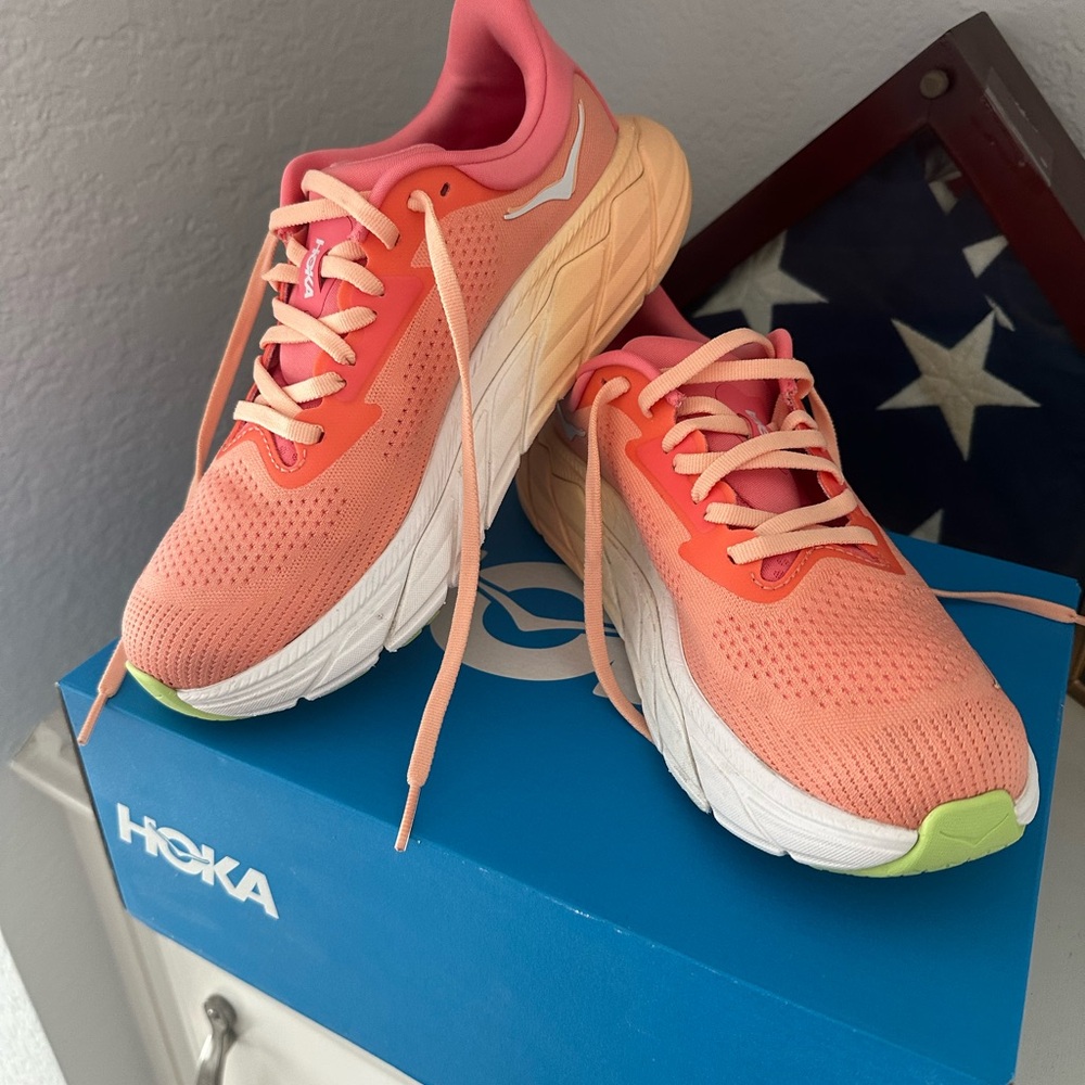 Hoka Women's Coral and White Athletic Shoes